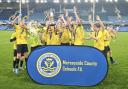 Warrington Schoolboys under 11s lift the trophy at Goodison Park
