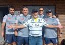 Bob Jackson with Ryan O'Brien, Dave Whalley, Richard Marshall and Lee Westwood before the Wire academy's tour match against Wests Tigers