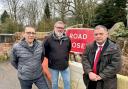 Labour council candidate Neil Connolly, Cllr Mike Ryan and Mike Amesbury MP at the scene of the damaged bridge
