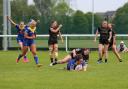 Abi Johnstone crashes over for the winning try against Barrow