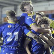The celebrations that followed Cai Taylor-Wray's second try against Widnes Vikings