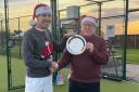 Pete Radcliffe, left, receives the LTA Volunteer of the Year Award from the chairman of Manor Road Tennis Club, Keith Moss