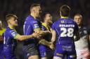 Danny Walker celebrates the opening try against Hull FC