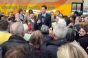 Lib Dem leader Nick Clegg makes triumphant return to Warrington