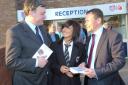 Ed Balls with Nick Bent and Melissa Hannon