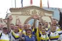 Warrington Wolves supporters arrive at the Stade Aimé Giral