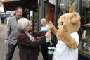 Ann Widdecombe meets the Claire House mascot with Tory candidate David Mowat
