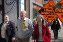 Lord Ashdown with Dave Eccles, Warrington North candidate, and Jo Crotty, Warrington South candidate