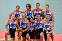 Richard Egington, second from right on the back row, with the men's eight and their bronze medals. Picture by Jessica Mann