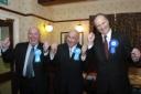 Tory leader Keith Bland celebrates with new councillors Paul Campbell, left, and Paul Kennedy