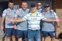 Bob Jackson with Ryan O'Brien, Dave Whalley, Richard Marshall and Lee Westwood before the Wire academy's tour match against Wests Tigers