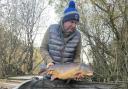 James Shimmon with the mirror carp he caught on his last cast at The Mount