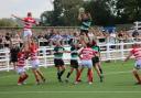 Lymm Rugby Club flanker Sean Callendar wins the line out
