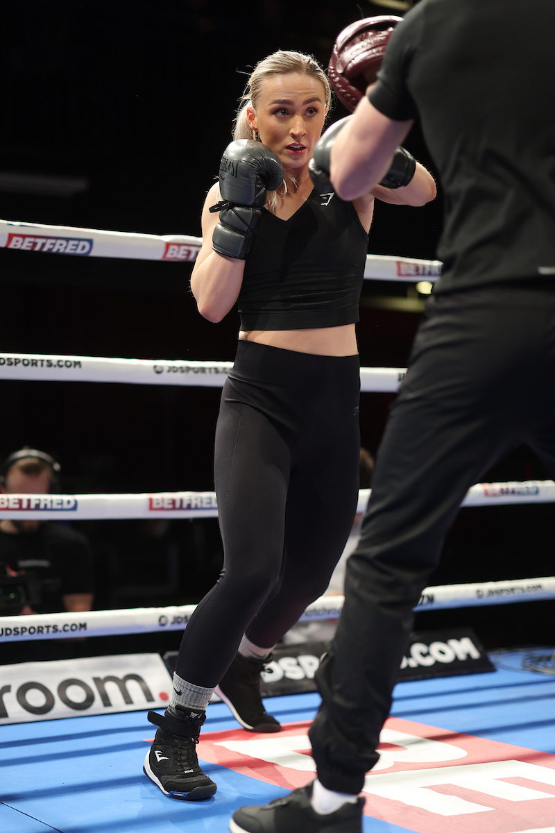 Rhiannon Dixon running through a public workout with her trainer Anthony Crolla at Black-E in Liverpool on Wednesday. Picture: Mark Robinson/ Matchroom Boxing