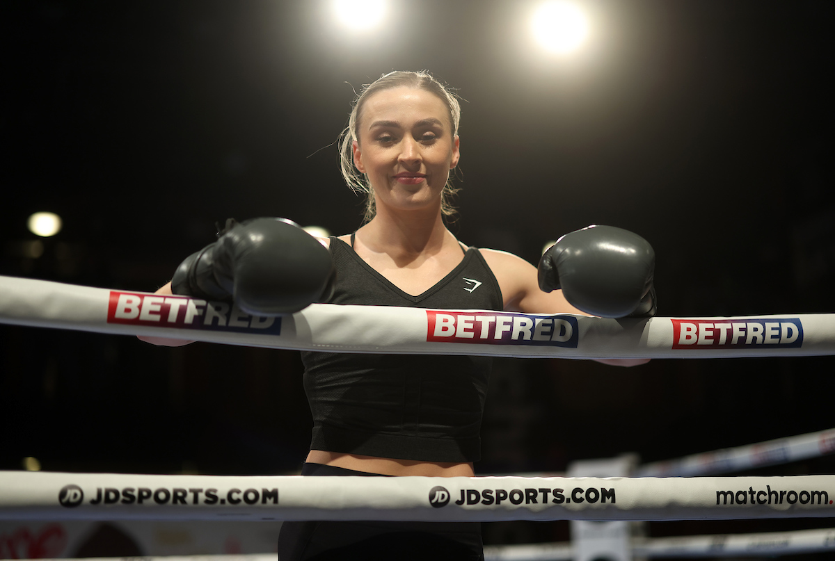 Rhiannon Dixon after her public workout with her trainer Anthony Crolla at Black-E in Liverpool on Wednesday. Picture: Mark Robinson/ Matchroom Boxing