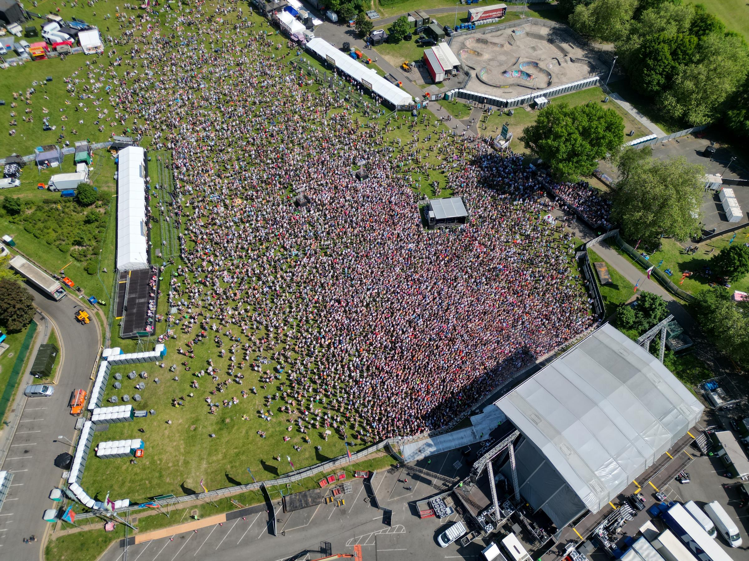 Aerial photos of Neighbourhood Weekender 2023 in Victoria Park. Picture: Rob @ Man and Drone UK