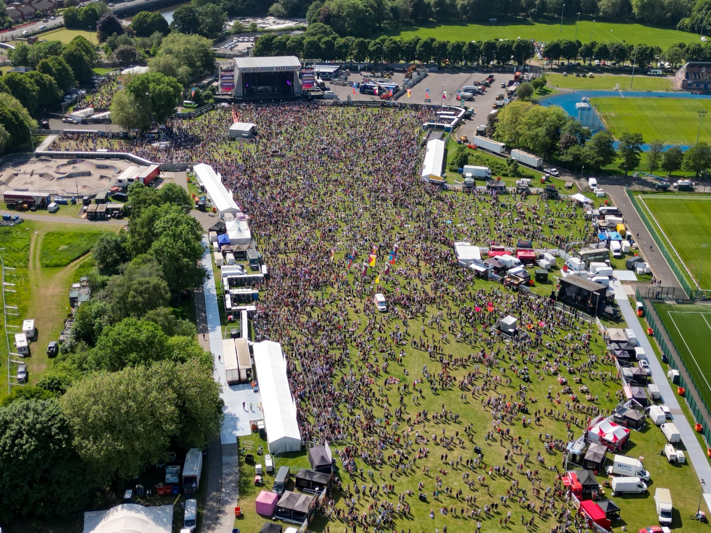 Aerial photos of Neighbourhood Weekender 2023 in Victoria Park. Picture: Rob @ Man and Drone UK