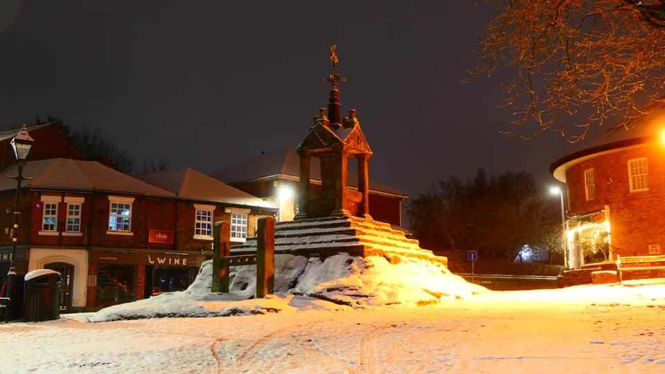 Lymm Cross in the snow by David Noble