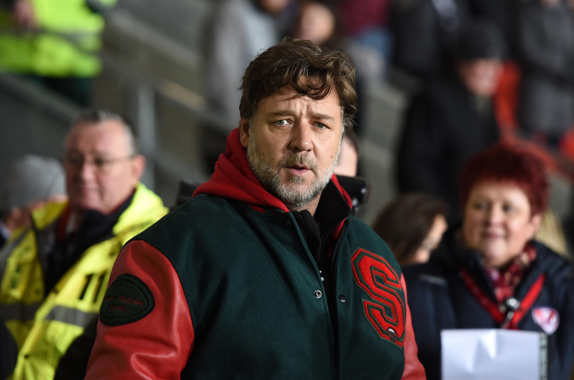 Russell Crowe visiting St Helens with his South Sydney side in 2015. Picture: PA