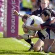 Michael Withers in tackle mode for Bradford against Warrington last year