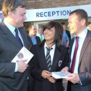 Ed Balls with Nick Bent and Melissa Hannon