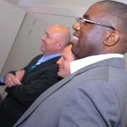 David Lammy, the minister for innovation, universities and skills, at Sir Thomas Boteler CE High School with Labour Warrington South candidate Nick Bent
