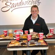 Kevin Hydes with some of the food options at Tim Hortons - Pictures: Dave Gillespie