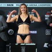 Rhiannon Dixon weighs in ahead of her Commonwealth lightweight title fight against Vicky Wilkinson at M&SBank Arena in Liverpool on Saturday, March 11, 2023. Picture: Mark Robinson Matchroom Boxing