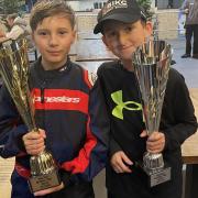 Eskild Hewitt, left, and Nyall Bill, first and second in the British Indoor Karting Championships cadet section