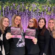 Double celebrations for the talented team at Brhaive. Pictured are Paige Edwards, owner Leanne Holt, Tisha Pryde, Nadia Washby and Alison Mannion