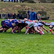 Warrington under 15s and their Blackburn counterparts scrum down in the Lancashire Cup clash