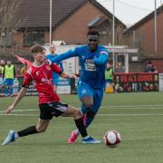 Mo Touray beats the challenge of a Hyde United defender during the 0-0 draw on Saturday