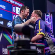 Luke Littler and Luke Humphries after the latter's win in the European Darts Grand Prix in Germany
