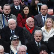 Lord Hoyle and Mike Hall, with scarf, pictured centre at Saturday's event