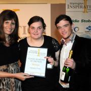 Natasha Price collects her award from Jess Criswell, deputy principal at Warrington Collegiate and George Sampson