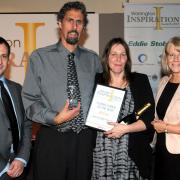 Julia and Nigel Reason, foster carers of the year, with Wendy Parry and Guardian managing director Nick Fellows