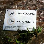 No cycling sign on one of the bridges along the Bridgewater Canal