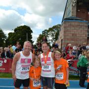 The Crowson family on completion of the LiveWire Mile, from left to right Darren, Charlotte, Juliet and Oliver Crowson