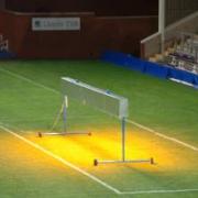 The Halliwell Jones Stadium pitch receives the light treatment