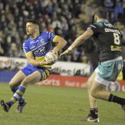 Dec Patton on the attack for Warrington Wolves against Leeds Rhinos. Picture: Mike Boden