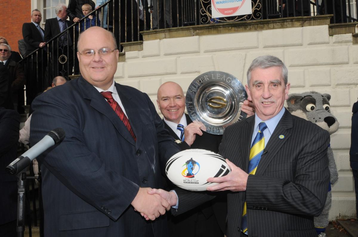 Nigel Wood from the RFL with council leader Terry O'Neill
