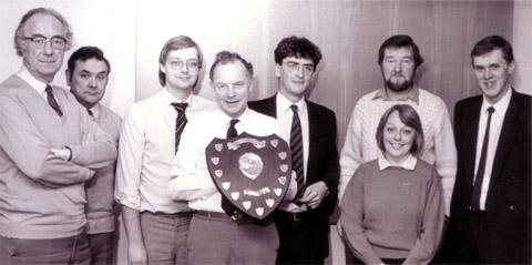 This was the final of the inter-departmental quiz competition in the 1980s. Keith Morris, third from left, is now editor of the Sale and Altrincham Messenger series. Second from right is Alan Taylor, who was a Guardian photographer and is now retired.