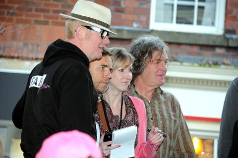 Chris Evans, Gary Barlow, Hayley Smith from the Warrington Guardian and James May