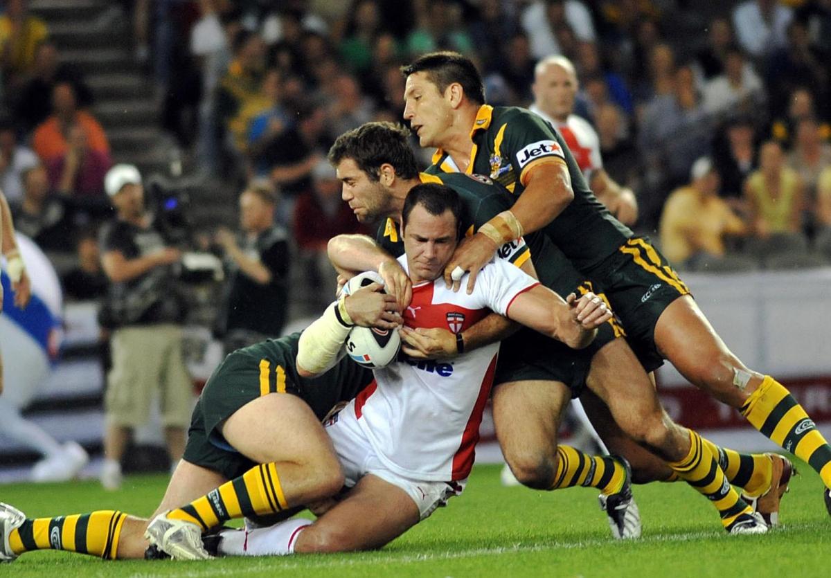 No way through for Adrian Morley against Australia in 2008 World Cup