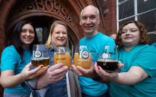 Knutsford Beer Festival celebrates this year's launch with sponsor and special edition glasses, from left,  Rachel Bishop, Marianne Evans, Andrew Malloy and Lisa Benskin