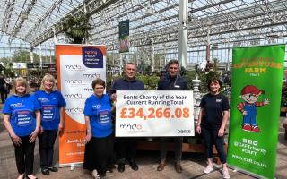 Joyce Gilligan, Julie Saunders, Ann Roby and Eric Seddon from the South Lancashire branch of MNDA, with Matthew Bent and Helen Crowther from CAFT