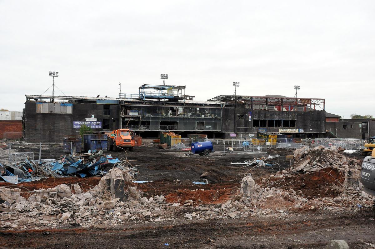 Demolition work on Wilderspool Stadium took place in early 2014