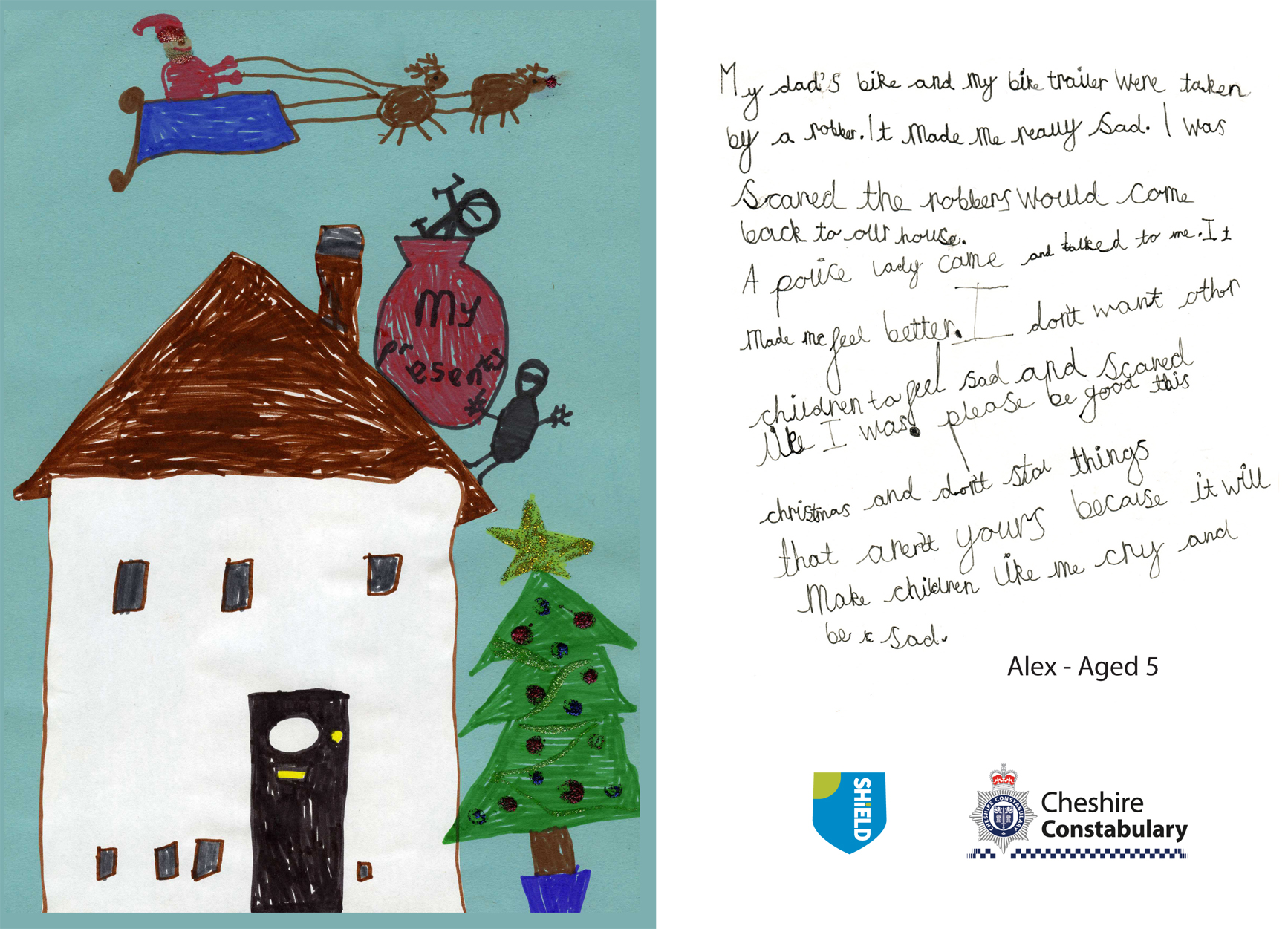 Five-year-old schoolboy writes moving Christmas card to thieves