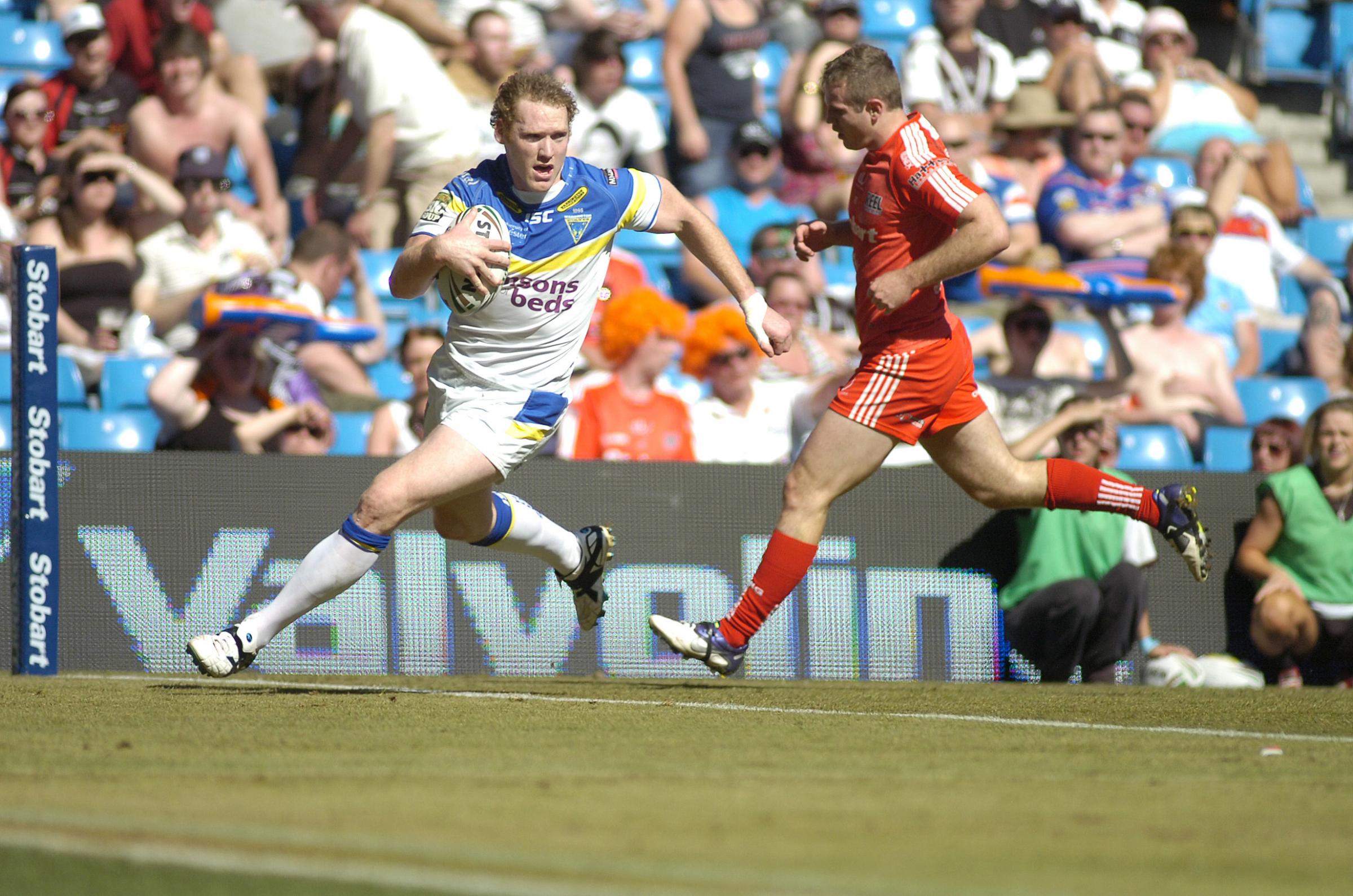 Joel Monaghan scores one of his five tries as Widnes were thrashed at the 2012 Magic Weekend. Picture by Mike Boden