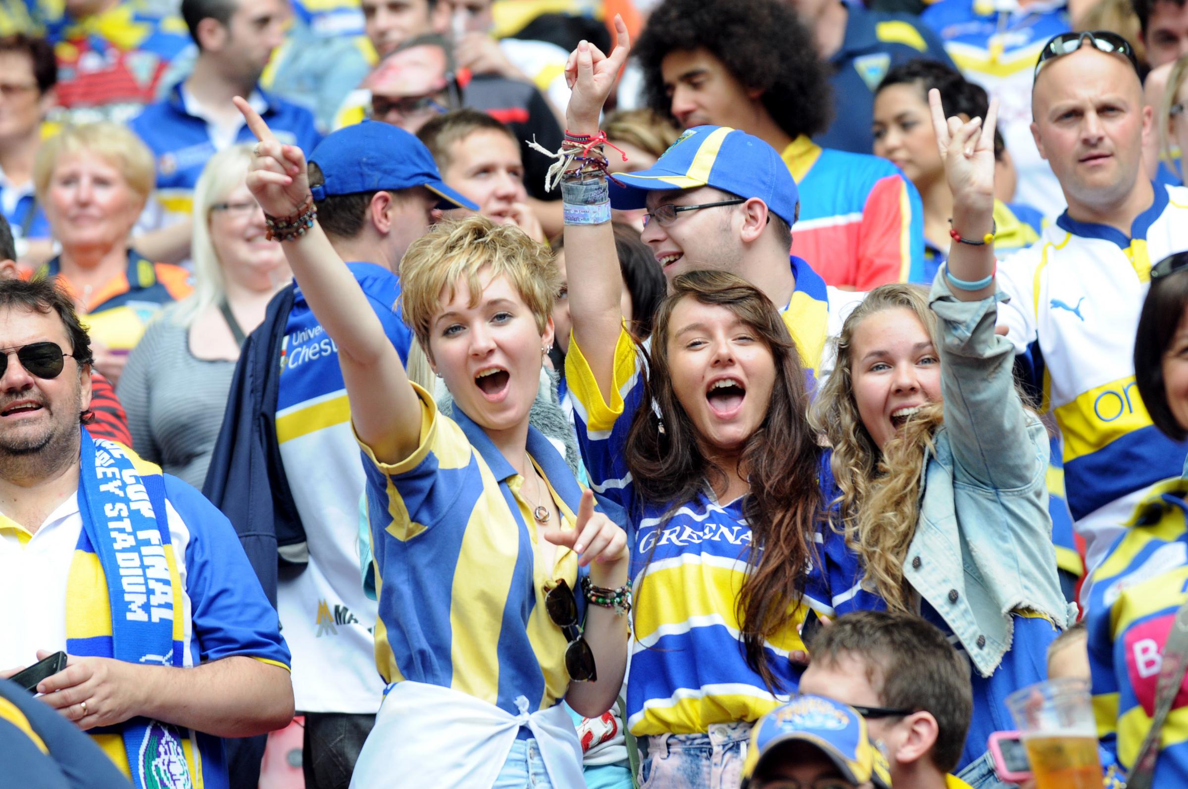 Warrington Wolves fans at Wembley for the Challenge Cup Final success against Leeds Rhinos in 2012